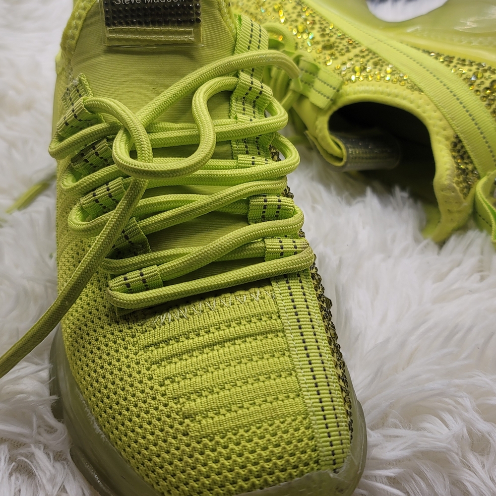 Steve Madden Lime Green Knit Sneaker with Crystal Accents
